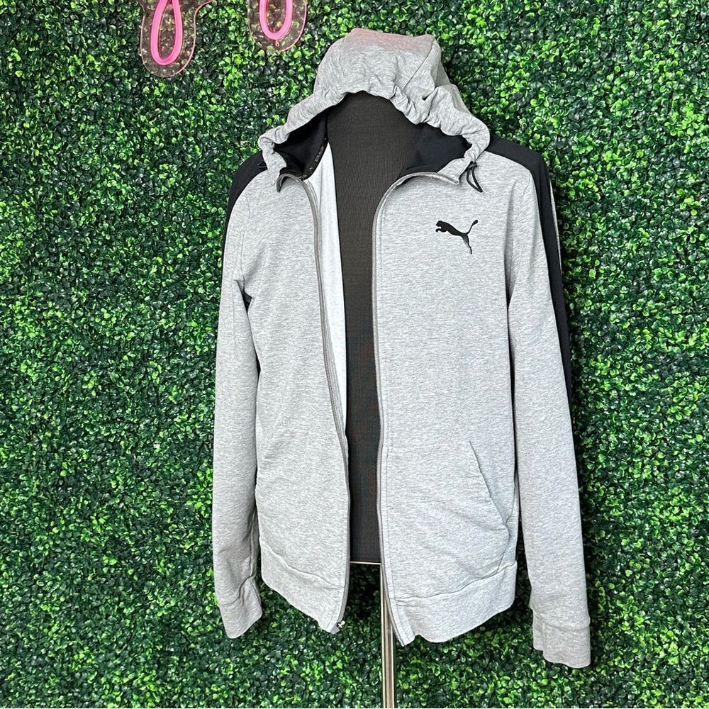 Puma Grey Black Hoodie Sweatshirt Sz XL
